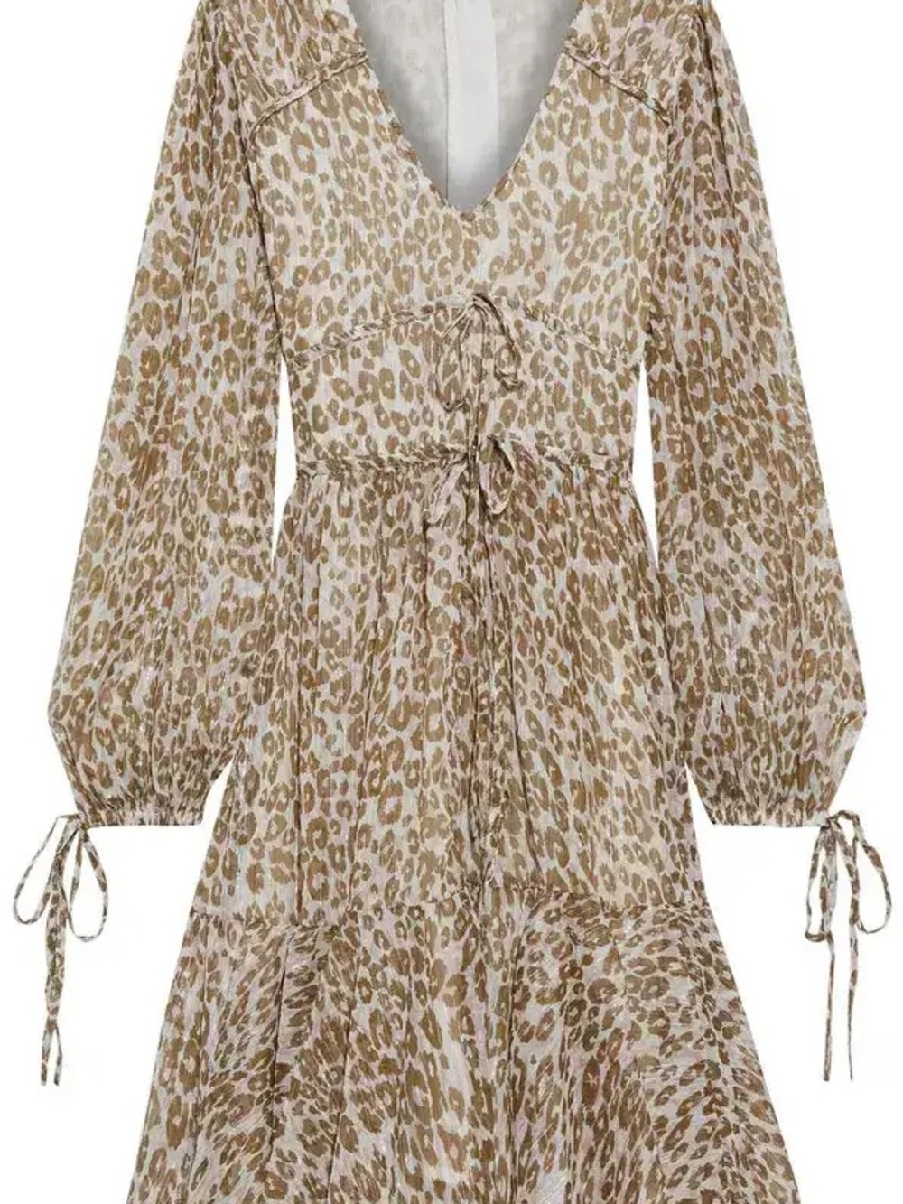 Walter Baker Faber Tie-Detailed Leopard-Print Metallic Georgette Dress